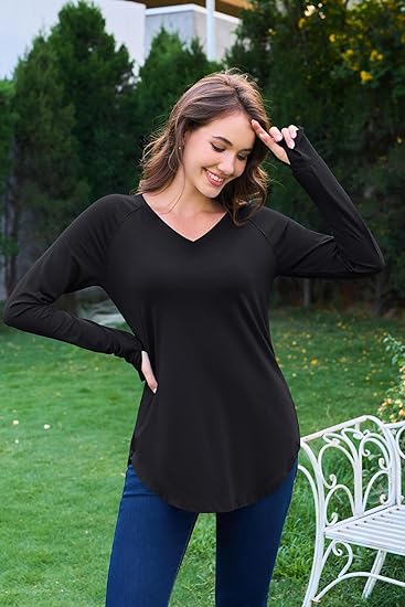 Women’s Oversized V-Neck Long Sleeve T-Shirts
