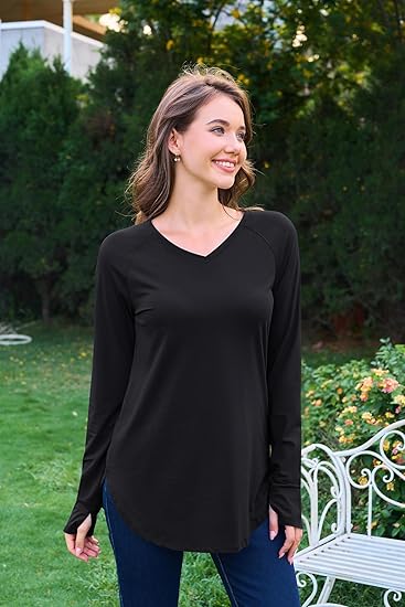 Women’s Oversized V-Neck Long Sleeve T-Shirts