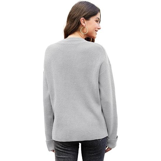 Women’s Cream V-Neck Long Sleeve Loose-Fit Sweater